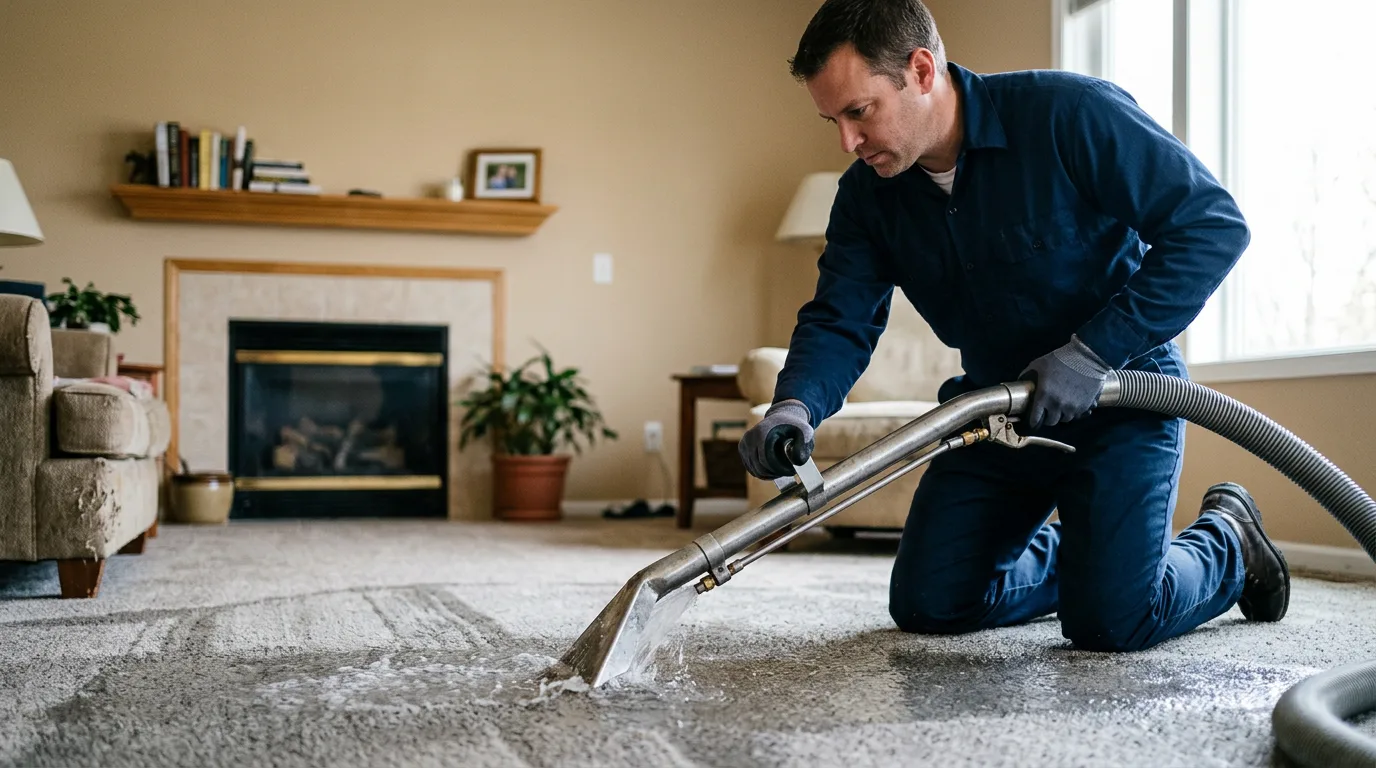 Water damage restoration technician working near University Center, MI
